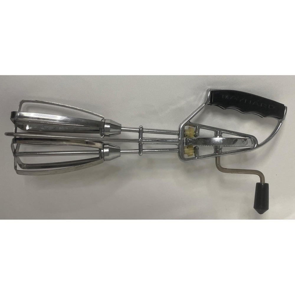 Vintage Hand Whisk Egg Beater Black Handle Retro Kitchen Utensil Maynard Brand